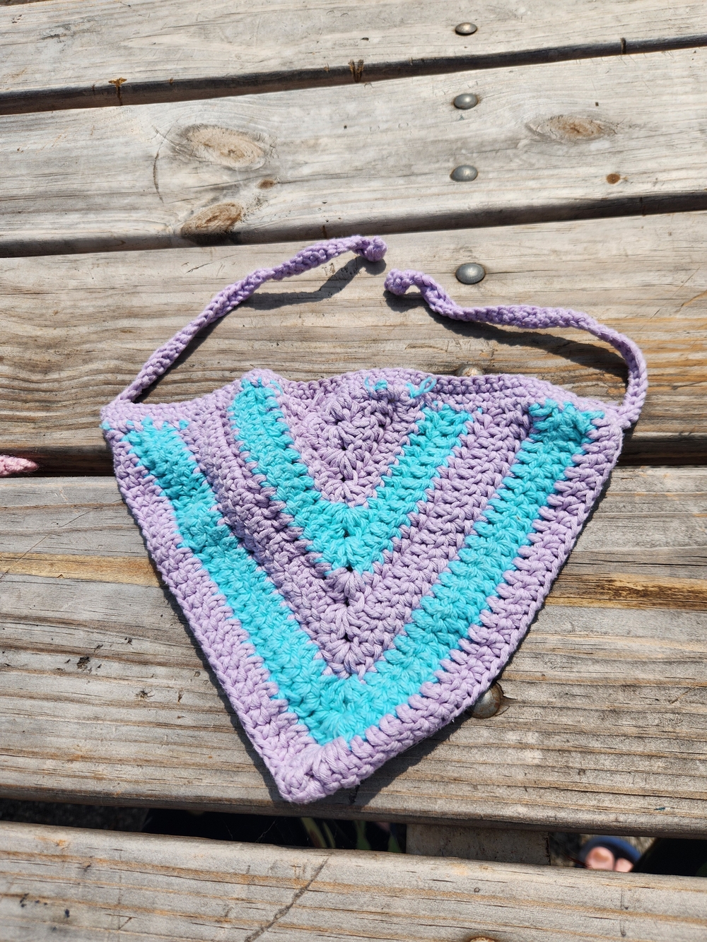 Handmade Kids Crochet Triangle Bandana in Lavender & Aqua